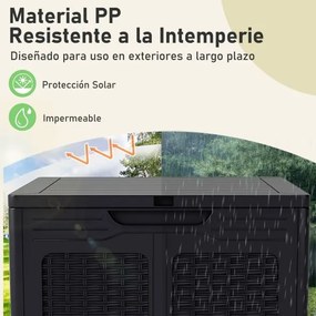 Caixa de armazenamento exterior 56 x 56 x 60,5 cm de 145 L Recipiente de PP com padrão de rattan e tampa com fechadura preto