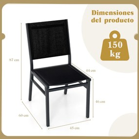 Conjunto de 2 cadeiras de jardim com assento de encosto respirável e estrutura de alumínio robusta  para varanda Jardim Preto