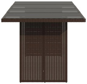 Mesa de jardim com tampo de vidro 190x80x75 cm vime PE castanho