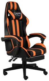 vidaXL Cadeira estilo corrida c/ apoio pés couro artif. preto/laranja