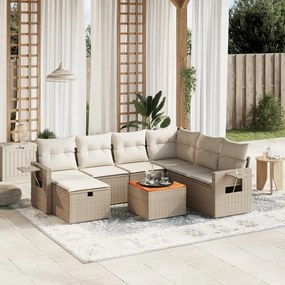 8 pcs conjunto de sofás p/ jardim com almofadões vime PE bege
