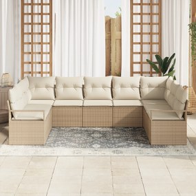 Conjunto de Sofá de Jardim vidaXL 9 Peças com Almofadas Bege Rattan