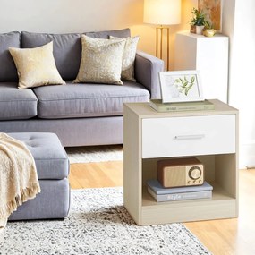 Conjunto de 2 Mesas de cabeceira, mesa apoio 28,1 x 39,1 x 41,1 cm bege natural-branco 