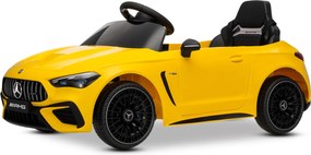 Carro elétrico para crianças Mercedes CLE 12V bateria de lítio, luzes LED, comando remoto de 2,4 GHz, ligação Bluetooth, licença ORIGINAL Amarelo