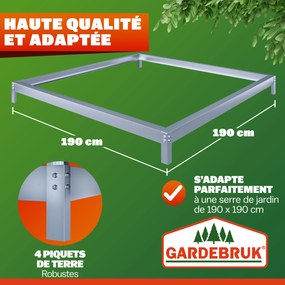 Fundação em aço galvanizado para estufa 190 x 190 x 12 cm Prateado