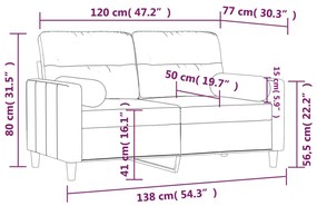 Sofá 2 lugares + almofadas decorativas 120cm tecido cinza-claro