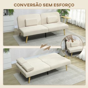 Sofá Cama de 3 Lugares com Mesa Auxiliar 3 em 1 com Encosto Ajustável Abertura Click-Clack 196x86x81 cm Bege