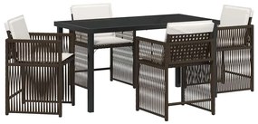 Conjunto de Jantar Jardim 5 Peças com Almofadas de Rattan Sintético Ma