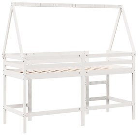 Cama alta c/ escada e telhado 80x200 cm pinho maciço branco