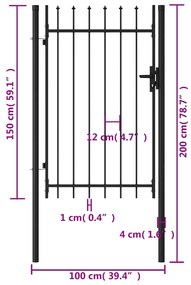 Portão de vedação individual topo em espeto aço 1x1,5m preto