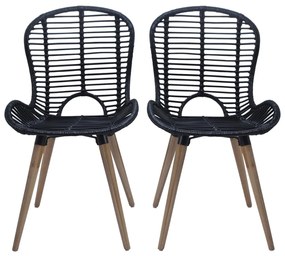 Cadeiras de jantar 6 pcs vime genuíno preto
