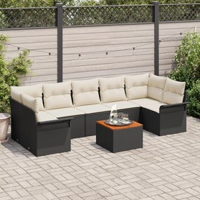 Conjunto de Sofás de Jardim vidaXL de 8 Peças com Almofadas Preto Ratt