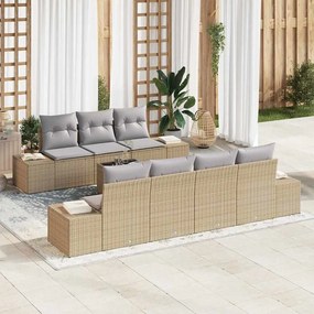 vidaXL Conjunto de Sofás de Jardim 8 Peças com Almofadas Bege Ráfia