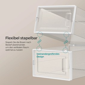 Conjunto de 18 caixas para sapatos em plástico 33,5 x 23,2 x 14,3 cm branco + transparente