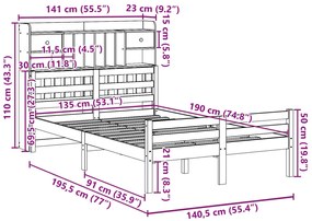 Cama com estante sem colchão 135x190 cm pinho maciço