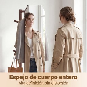 Espelho giratório 3 em 1 com cabideiro, estantes e ganchos – organizador para quarto – 39,5 x 166,5 cm – Castanho