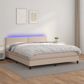 vidaXL Cama box spring c/colchão/LED 160x200cm couro artif. cappuccino