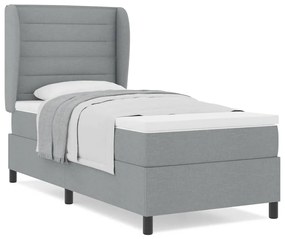 Cama box com colchão cinza claro, 100 x 200 cm, em tecido.