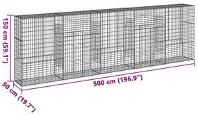 Cesto gabião com cobertura 500x50x150 cm ferro galvanizado