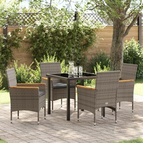 Conjunto de Jantar de Jardim de 5 Peças com Almofadas Rattan Poliéster Cinza