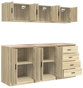 Armários de garagem 6 pcs derivados de madeira carvalho sonoma