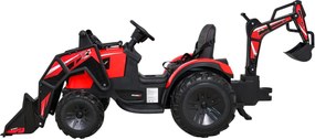 Trator elétrico para Crianças 12V 4x4 720-T Com Reboque Rodas EVA, Assento de couro Vermelho