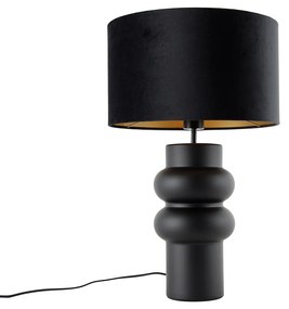 Candeeiro de Mesa Design Preto com Abaajur de Veludo Preto e Dourado 35 cm - Alisia