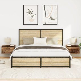Criados-mudos vidaXL com luzes LED 2 pcs parede montada madeira velha