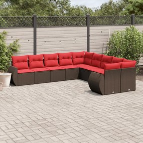 vidaXL 10 pcs conj. sofás jardim com almofadões vime PE castanho