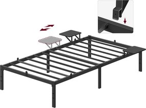 Estrutura de cama de casal em metal com prateleiras de arrumação (COLHÃO NÃO INCLUIDO) 200 x 90 x 40,6 cm preto