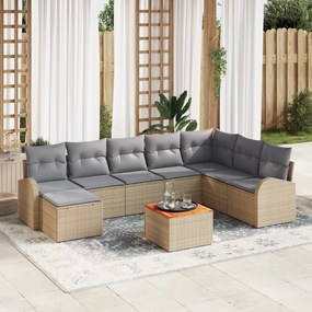 Conjunto de Sofá de Jardim vidaXL com Almofadas de 9 Peças Bege Vime Polipropileno Acácia