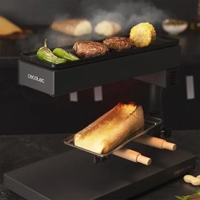 Raclette com Potência 600 W Cheese&Grill 6000 Black, Função Grill, Acabamento em aço inoxidável, Termóstato ajustável, 2 Espátulas de madeira, Grelhad