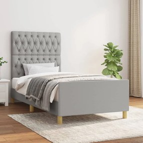 Estrutura de cama c/ cabeceira tecido 90x190 cm cinza-claro