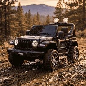 Jeep elétrico para crianças Wrangler 12V Pneus EVA, Assento de couro sintético Preto