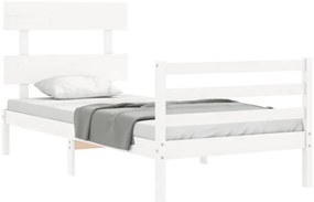 Estrutura cama de solteiro c/ cabeceira madeira maciça branco