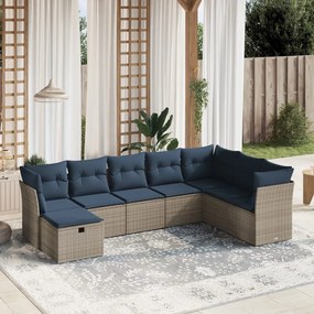 vidaXL 8 pcs conjunto sofás p/ jardim c/ almofadões vime PE cinzento