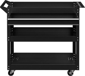 Carrinho de oficina com 3 prateleiras, gaveta, suporte lateral para ferramentas e pega, 82 x 35 x 76 cm, preto