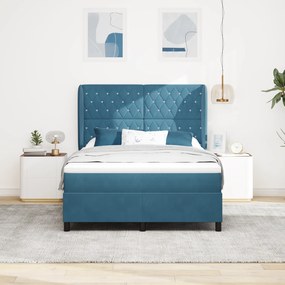 Cama Box Spring vidaXL com Colchão em Azul Escuro - 140x200 cm - Veludo