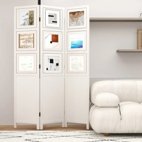 Biombo com 9 Molduras Giratórias 121 x 170 cm de 3 Painéis s para Casa Escritório Branco