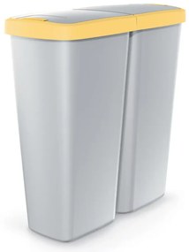 Caixote do lixo com 2 compartimentos 50 L, 55 x 25 x 57 cm Cinzento + Amarelo