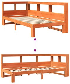 Cama c/ estante sem colchão 100x200cm pinho maciço castanho-mel