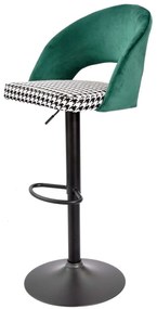 Banco de bar TEIDE, ajustável, metal preto, tecido verde com houndstooth