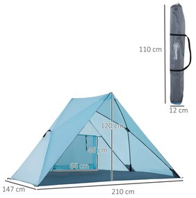 Outsunny Tenda de Praia Dobrável para 2-3 Pessoas Anti UV 50+ Tenda Po