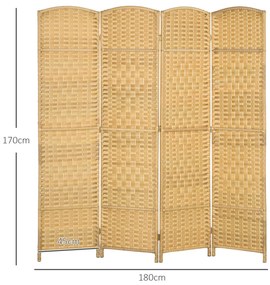 Biombo Dobrável de 4 Painéis Divisor de Ambientes 180x180 cm Ecrã de Privacidade de Polipropileno Madeira