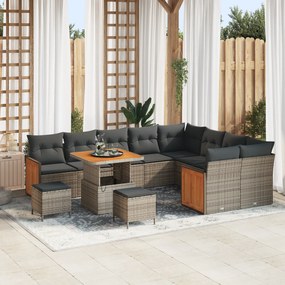 Conjunto de Sofás de Jardim de 12 Peças com Almofadas Cinzas de Rattan Poliéster Acácia