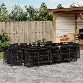 15 pcs conjunto de jantar p/jardim com almofadões vime PE preto