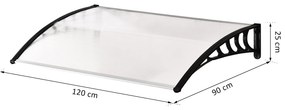Outsunny Cobertura para portas Janelas Toldo Terraços de policarbonato de 5mm Transparente Proteção contra chuva e sol 90x120x25cm