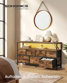 Cómoda com 7 gavetas e 1 prateleira e gavetas em tecido 30 x 113,8 x 68,1 cm, Coleção BELLAH  Castanho Vintage - Preta