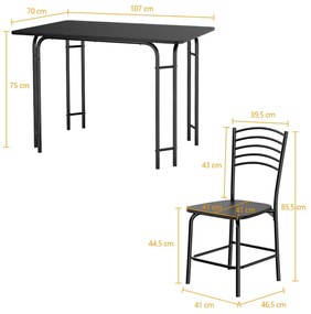 Conjunto de mesa retangular e 4 cadeiras de jantar com pernas de metal à prova de ferrugem, assentos largos preto