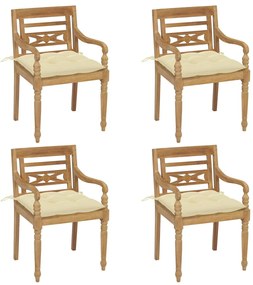 Cadeiras Batávia com almofadões 4 pcs madeira de teca maciça